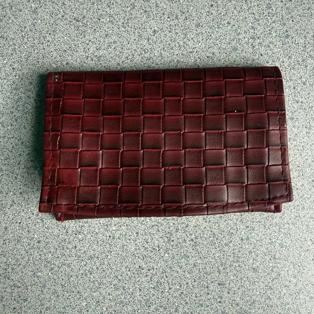 Burgundy Woven Wallet Womens Red Leather Look Checkbook Style Slim Wallet